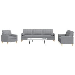 Set de canapele cu perne, 3 piese, gri deschis, textil GartenMobel Dekor
