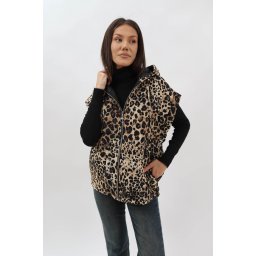 VESTA SCURTA OVERSIZE MATLASATA CU BUZUNARE ANIMAL PRINT RIZA TALIE UNICA Negru