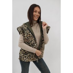 VESTA SCURTA OVERSIZE MATLASATA CU BUZUNARE ANIMAL PRINT RIZA TALIE UNICA Kaki