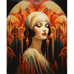 Set goblen cu diamante, cu sasiu, Portret de femeie - Art Deco, 40x50 cm