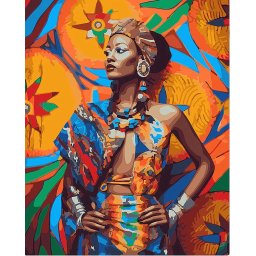 Set pictura pe numere, cu sasiu, Femeie in costum traditional african, 40x50 cm