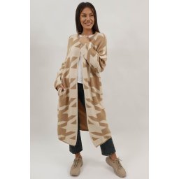 CARDIGAN LUNG TRICOTAT CU BUZUNARE FARA INCHIDERE AKADIA TALIE UNICA Camel