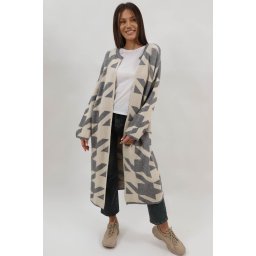 CARDIGAN LUNG TRICOTAT CU BUZUNARE FARA INCHIDERE AKADIA TALIE UNICA Gri
