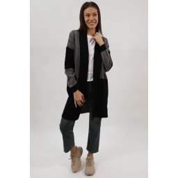 CARDIGAN LUNG TRICOTAT CU BUZUNARE FARA INCHIDERE ALBERICO TALIE UNICA Negru