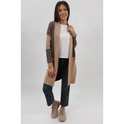 CARDIGAN LUNG TRICOTAT CU BUZUNARE FARA INCHIDERE ALBERICO TALIE UNICA Camel