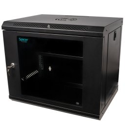 CABINET 19" SPACER 9U 500x450mm, fixare pe perete, Flatpack (dezasamblat), Black, usa sticla cu blocare, panouri detasabile, otel 1mm, sarcina maxima 25Kg, "SPCW-9U-450-BK-02