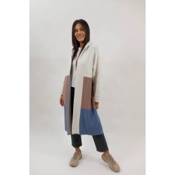 CARDIGAN LUNG DIN TRICOT CU GLUGA IN BLOCURI BYANCA TALIE UNICA Albastru