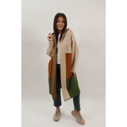 CARDIGAN LUNG DIN TRICOT CU GLUGA IN BLOCURI BYANCA TALIE UNICA Verde