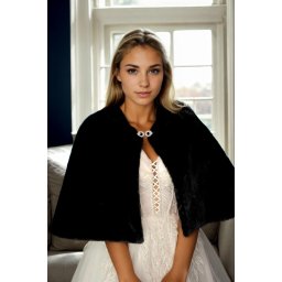 61601 Dewberry Long Brooch Bridal Bolero Shawl-BLACK