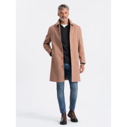 Ombre Single-breasted men's long coat with collar and bolster - brown