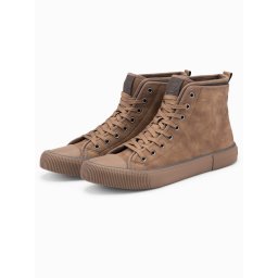 Ombre Men's high-top sneakers with decorative piping - brown