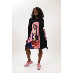 ROCHIE OVERSIZE DIN BUMBAC CU MANECA LUNGA SIRET BUZUNAR APLICAT FACE TALIE UNICA Multicolora