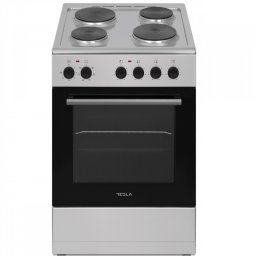 Aragaz electric Tesla CS5400SX, 8,3 kW, 48 litri, Clasa A, 4 arzatoare, Cuptor, 40-240°C, Argintiu
