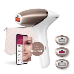 Epilator Lumea Seria 9900 BRI973/00, Senzor Smartskin, tehnologie SenseIQ, 450.000 impusuri, accesoriu fata, corp, precizie, Rose Gold/Alb