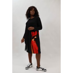 ROCHIE OVERSIZE DIN BUMBAC ASIMETRICA CU MANECA LUNGA SI TUL RED LADY TALIE UNICA Multicolora