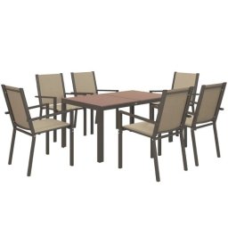 Set mobilier gradina/terasa, cafeniu si maro, 1 masa, 6 scaune, Esther