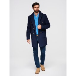 Ombre Men's double-breasted coat with decorative buttons - indigo