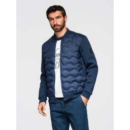Ombre Men's quilted bomber jacket - navy blue
