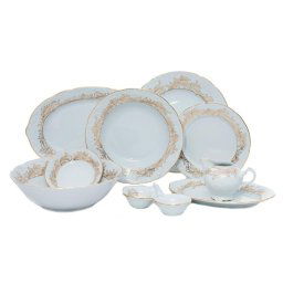 TULIP decor AUR - Serviciu de masa portelan Bohemia (12 persoane - 44 de piese)