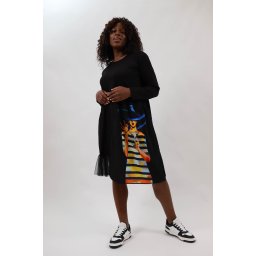 ROCHIE OVERSIZE DIN BUMBAC ASIMETRICA CU MANECA LUNGA SI TUL CHIC LADY TALIE UNICA Multicolora