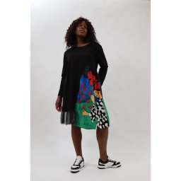 ROCHIE OVERSIZE DIN BUMBAC ASIMETRICA CU MANECA LUNGA SI TUL MACI LADY TALIE UNICA Multicolora