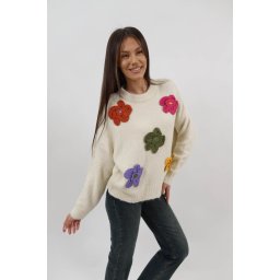 PULOVER CU FLORI APLICATE ELGIA TALIE UNICA Ivory