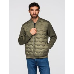 Ombre Men's quilted bomber jacket - dark olive green