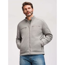 Ombre Men's biker jacket with pockets and collar - grey