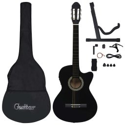 Set chitara acustica cu egalizator, 12 piese, 6 corzi, negru GartenMobel Dekor