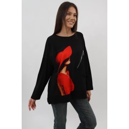 BLUZA BUMBAC OVERSIZE MANECA LUNGA BUZUNAR APLICAT RED LADY TALIE UNICA Multicolora