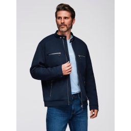 Ombre Men's biker jacket with collar and pockets - navy blue