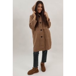 PALTON MIDI CU GLUGA SI BUZUNARE FARA CAPTUSEALA INCHIDERE CU NASTURI JIANNA TALIE UNICA Camel