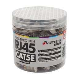 Mufă RJ45 FTP Cat.5e EZ Pass-Through ecranată, 8 pini cupru aurit, borcan 100 buc. - ASYTECH RJ45M-CAT5-EZ-JAR