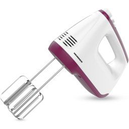 Mixer de mana HEINNER HM-400BG, 400W, 6 trepte de putere, Alb/Visiniu