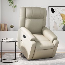 Fotoliu rabatabil electric cu ridicare, crem, piele ecologica GartenMobel Dekor