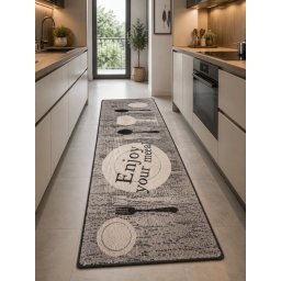 Covor Bucatarie Tip Iuta, Flex 19058-19, Marime 75 x 200 cm, Crem, Antiderapant, Antialergic, Polipropilena, Sufragerie, Terasa, Balcon