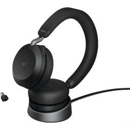 Casti Wireless Jabra Evolve2 75 MS Stereo, USB Type-C, Microfon, Stand, Negru