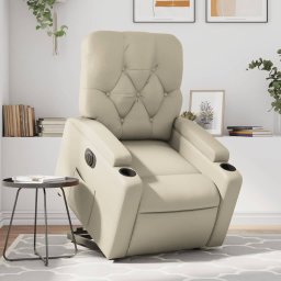 Fotoliu rabatabil electric cu ridicare, crem, piele ecologica GartenMobel Dekor