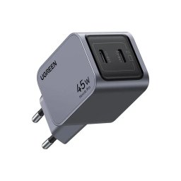 Incarcator de retea 2x USB Type-C Fast Charger GaN 45W Gri