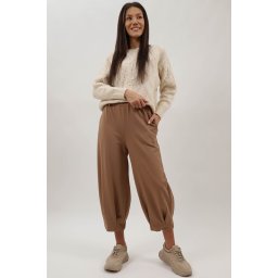 PANTALONI CARROT ELASTIC IN TALIE CUREA CU PENSA IN PARTEA DE JOS BELINA TALIE UNICA Camel