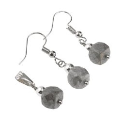 Set Cercei si Pandantiv Labradorit diamantat cub fatetat, 6-8mm