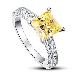 Inel Borealy Argint 925 Simulated Diamond 1.5 Carat Princess Cut Yellow Canary Marimea 6