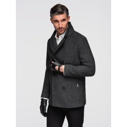 Ombre Men's short double-breasted wool coat - graphite