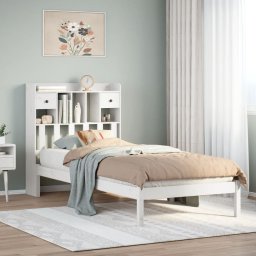Pat cu biblioteca fara saltea, alb, 75x190 cm, lemn masiv pin GartenMobel Dekor