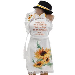 Set dezgatit mireasa 4 piese, floarea-soarelui model 2, Personalizat, palarie neagra si bentita - ODIS163
