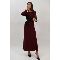 ROCHIE LUNGA DIN TRICOT SUBTIRE CU FLOARE ANNA TALIE UNICA Burgundy
