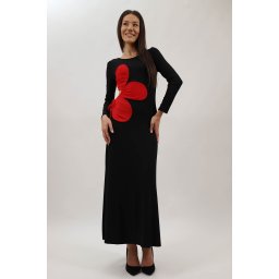 ROCHIE LUNGA DIN TRICOT SUBTIRE CU FLOARE ANNA TALIE UNICA Negru