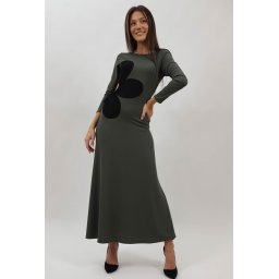 ROCHIE LUNGA DIN TRICOT SUBTIRE CU FLOARE ANNA TALIE UNICA Kaki