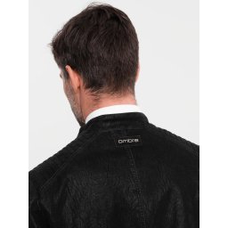Ombre Men's retro-style biker jacket with stand-up collar - black