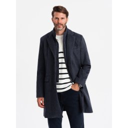 Ombre Unzipped men's wool coat - navy blue